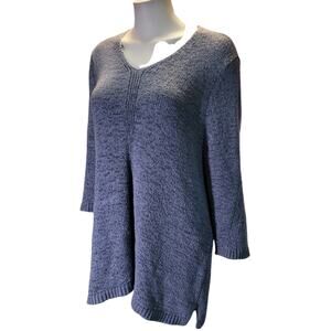 Grace Blue V-Neck Oversized Knit Sweater Women's XL Cozycore Minimalist Campy